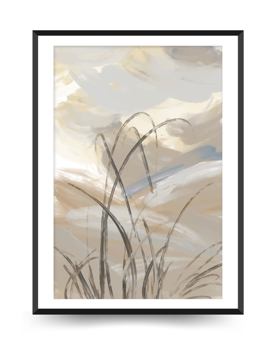 A poster of a Abstract landscape lines in soft neutral tones