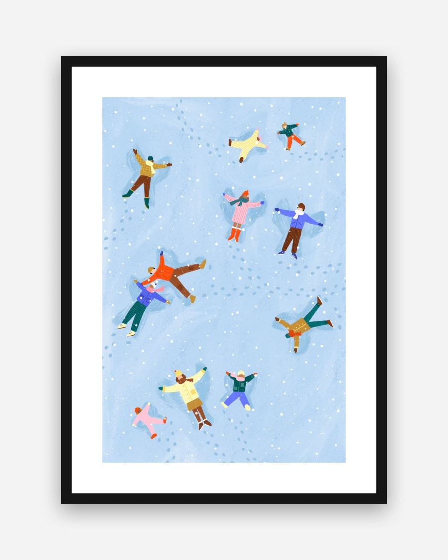 Angels in the Snow poster with a white border in a black frame