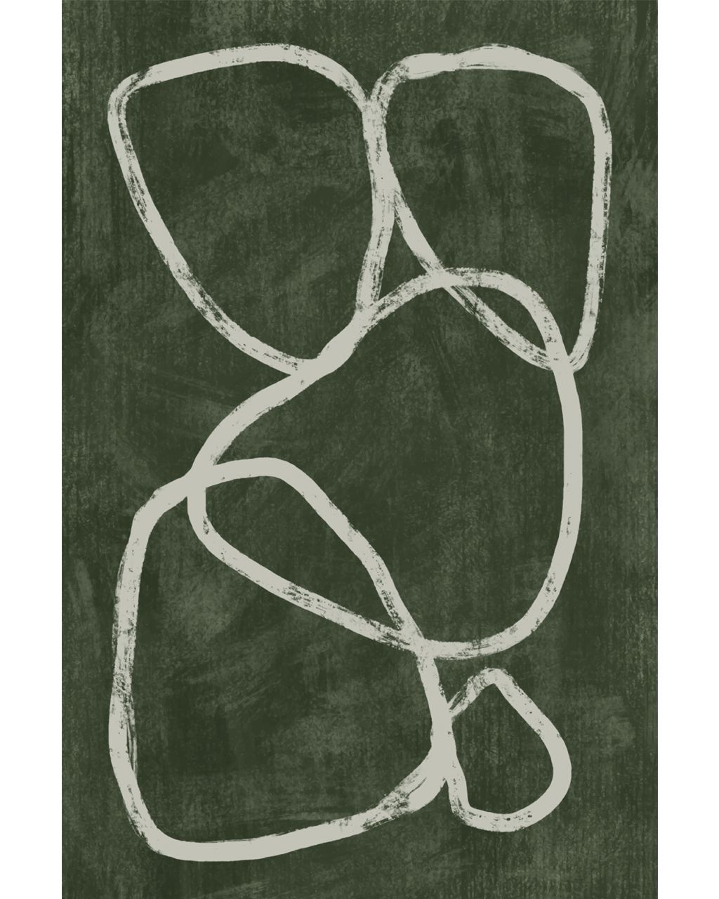Abstract white loops on textured dark green background