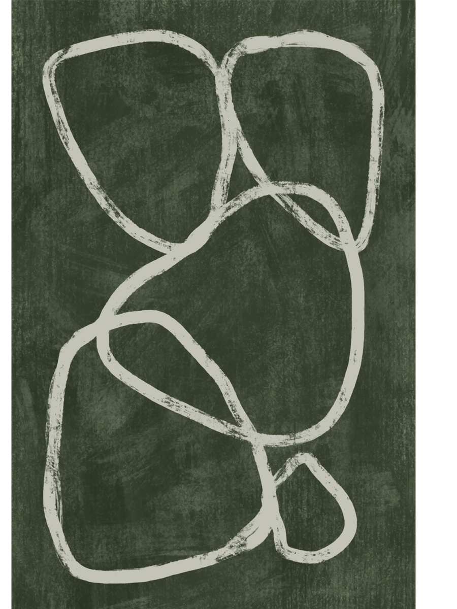 Abstract white loops on textured dark green background
