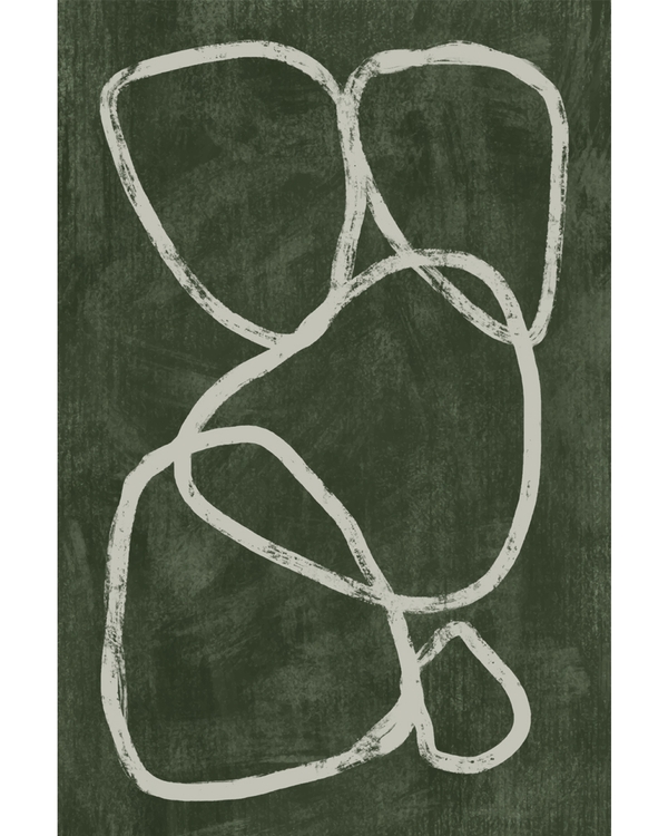 Abstract white loops on textured dark green background