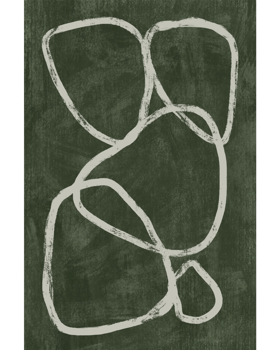 Abstract white loops on textured dark green background