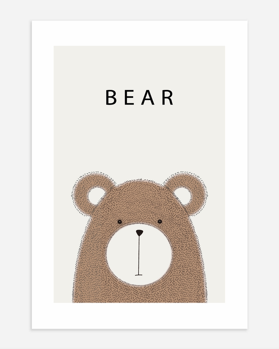 A poster of a Cute illustrated bear in soft warm neutral colors