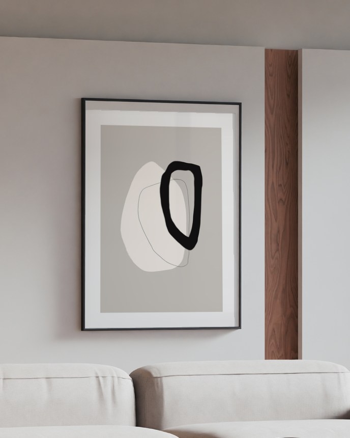 Loop and Form poster in a slim black frame above a cream modular sofa in a modern living room