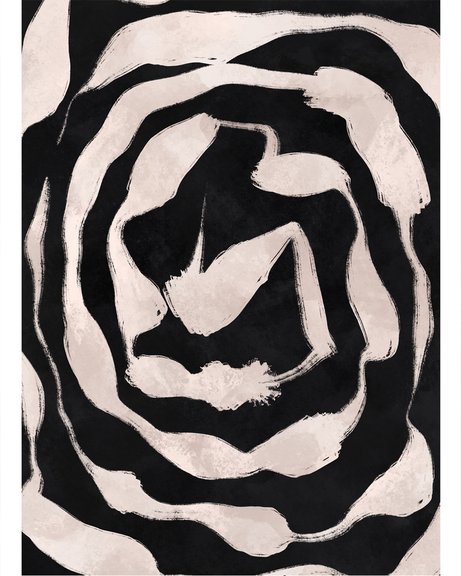 Beige concentric strokes on a deep black background