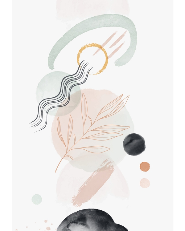 Abstract watercolor shapes with golden circle and lines