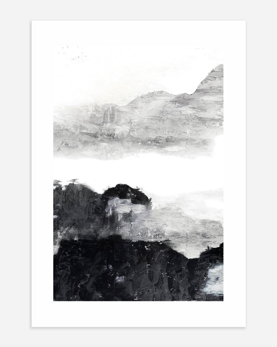 A poster of a Abstract mountain layers with dark and light contrast
