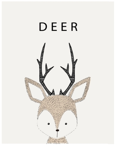 Minimalist deer illustration with black antlers on beige