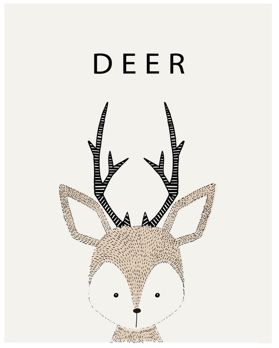 Minimalist deer illustration with black antlers on beige