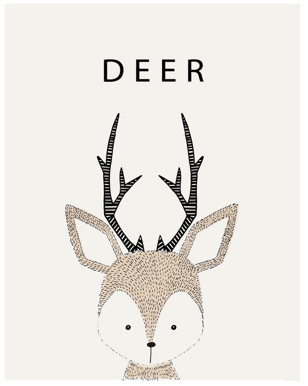 Minimalist deer illustration with black antlers on beige