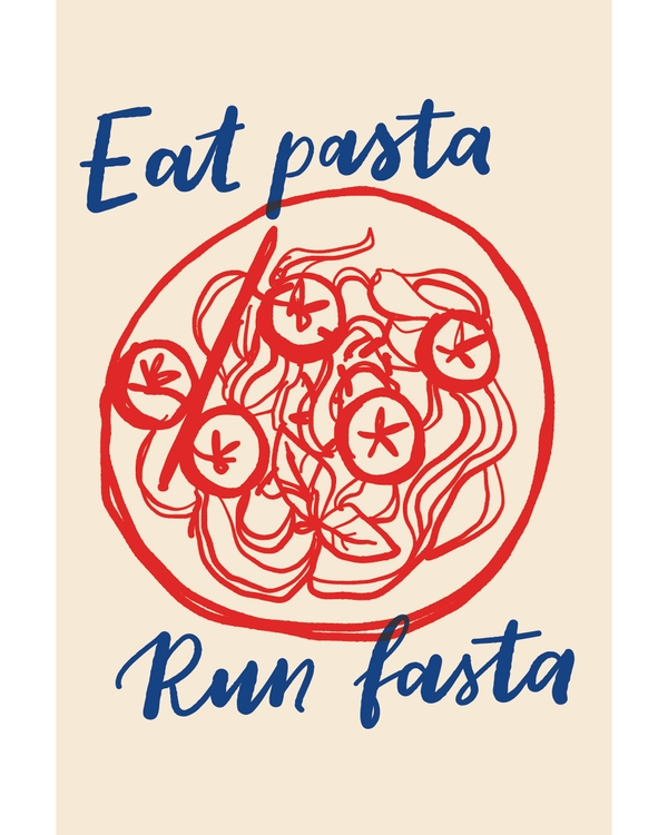 Hand drawn pasta plate with playful pasta text
