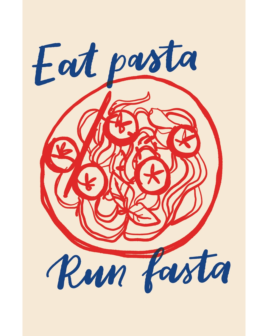 Hand drawn pasta plate with playful pasta text