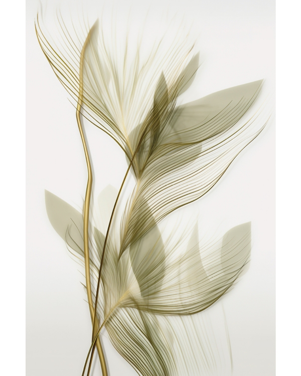Fine golden botanical lines forming soft leaves