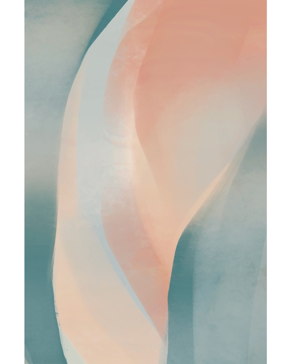 Abstract soft shapes in peach and muted blue