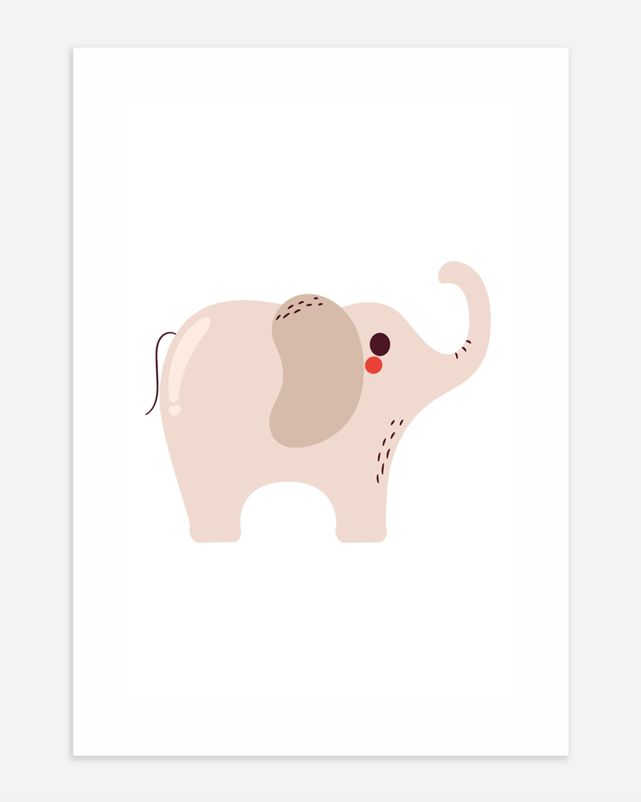 A poster of a Cute beige elephant illustration in soft minimal style