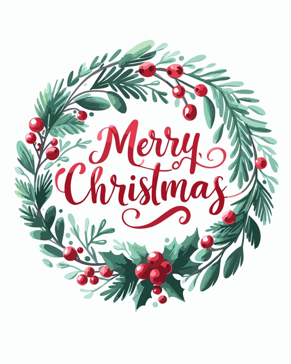 Christmas wreath with red berries and festive text