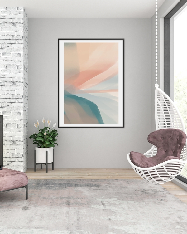A poster of a abstract soft color layers in beige and teal