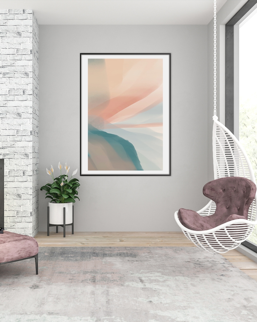A poster of a abstract soft color layers in beige and teal