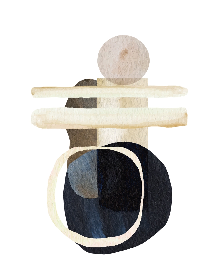 Abstract geometric shapes with cream lines and circle