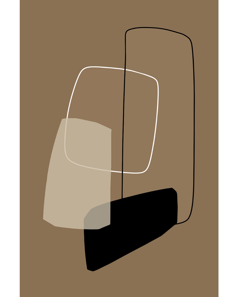 Overlapping geometric shapes in black, beige, and white