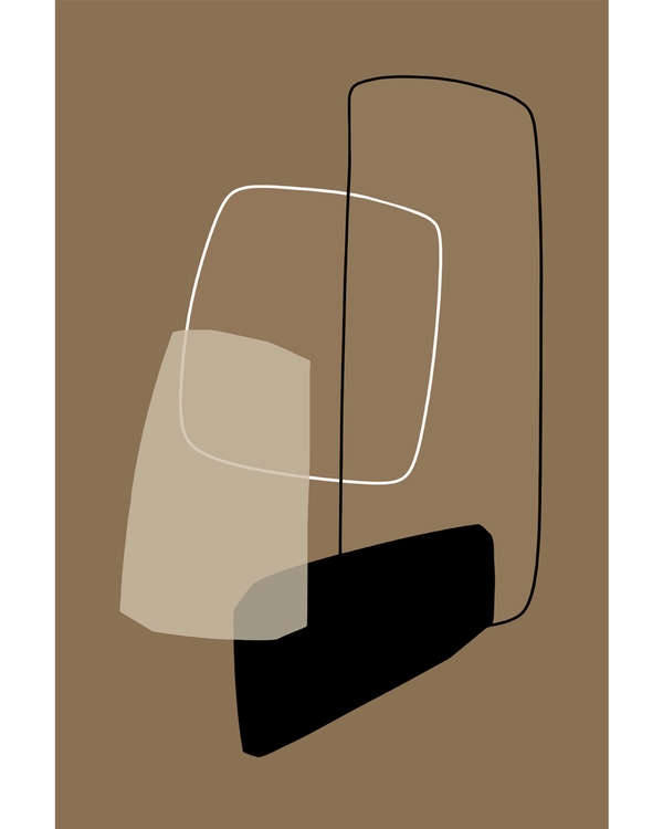 Overlapping geometric shapes in black, beige, and white