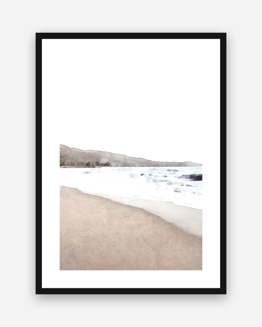 Washed Shoreline poster with a white border in a black frame