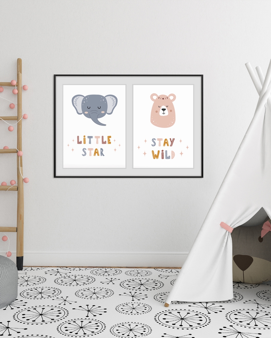 A poster of a Sleeping elephant illustration with little star text