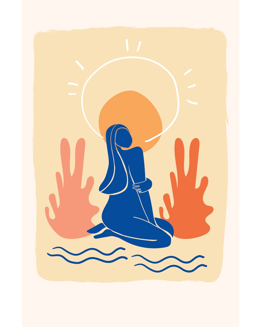 Abstract woman figure with sun and warm tones