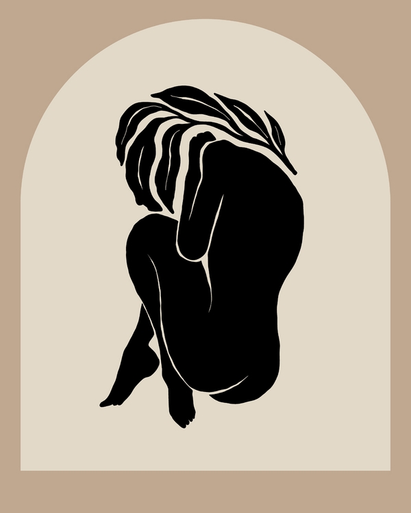 Minimalist poster of female silhouette with leaf details