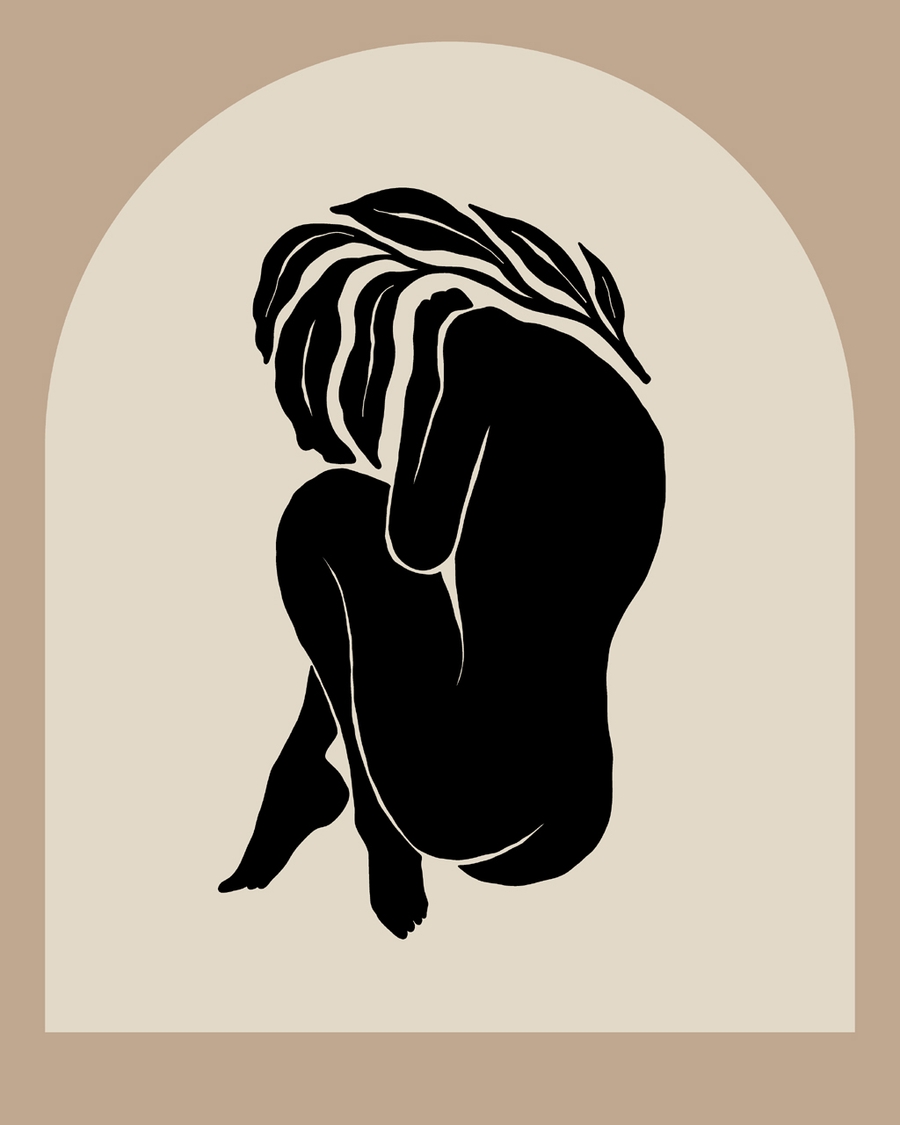 Minimalist poster of female silhouette with leaf details