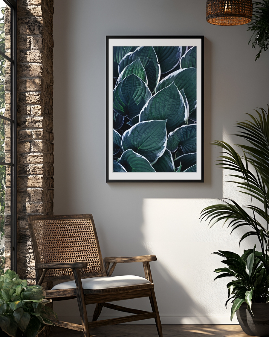 A poster of a Close‑up deep green leaves with soft texture