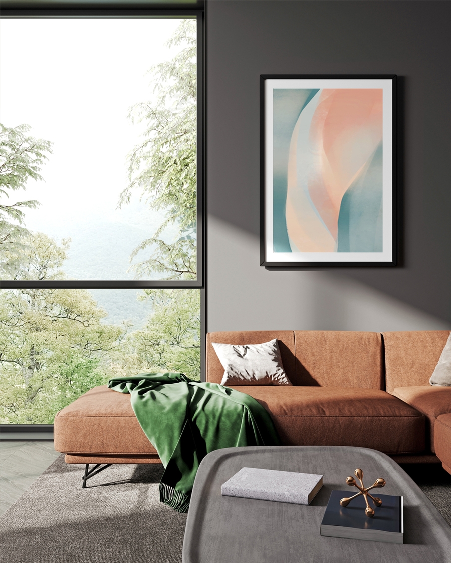 A poster of a Abstract soft shapes in peach and muted blue