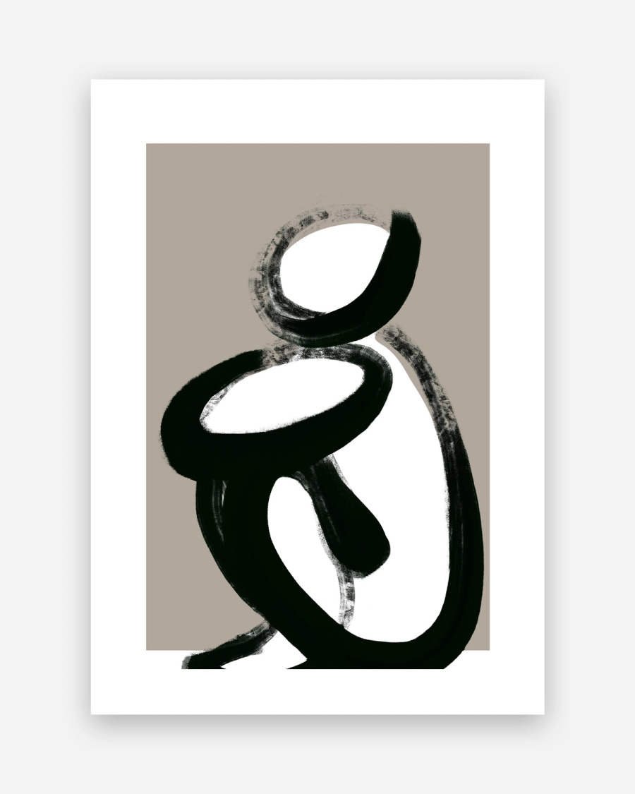 Ink Figure at Rest poster with a white border, unframed on a light gray background