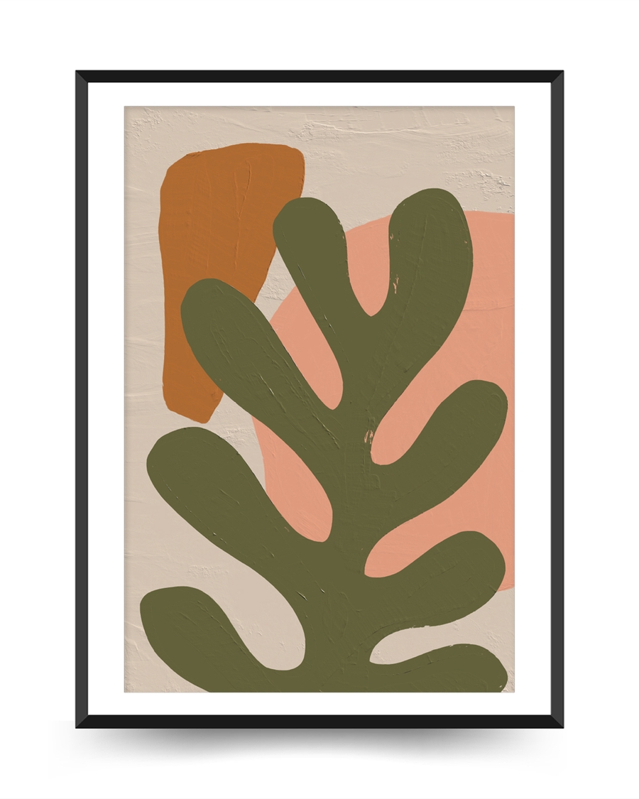 A poster of a Abstract botanical shapes in earthy muted tones