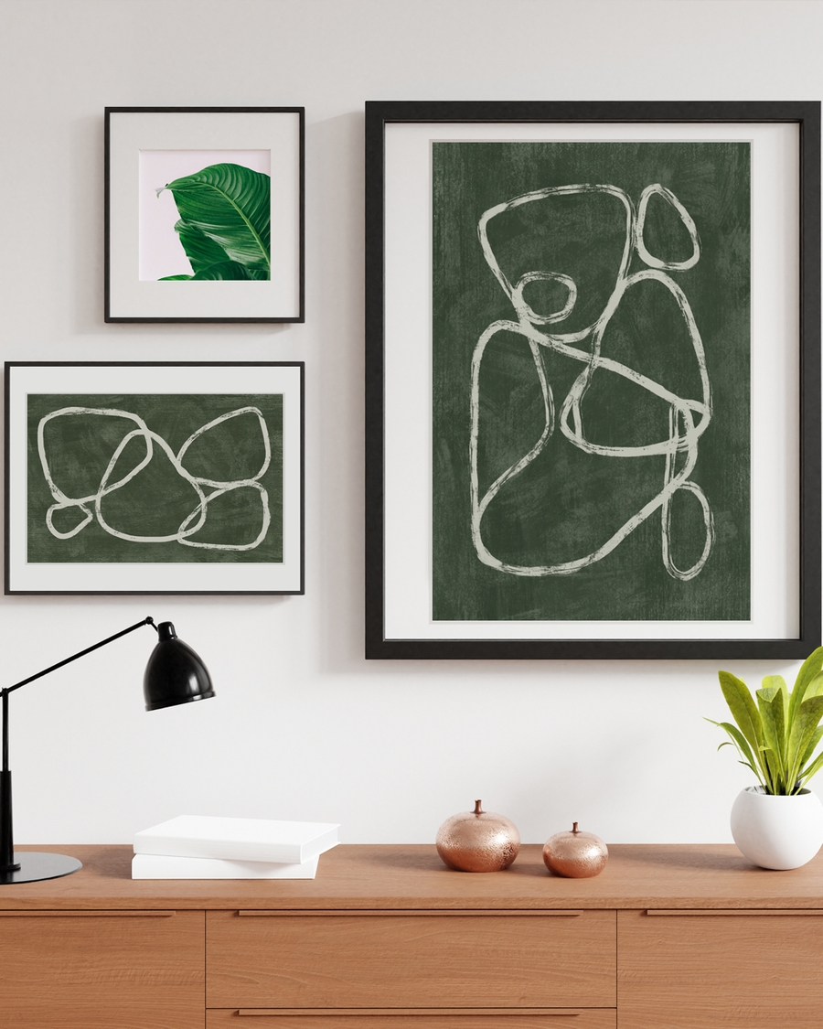 A poster of a Abstract white line art on deep green