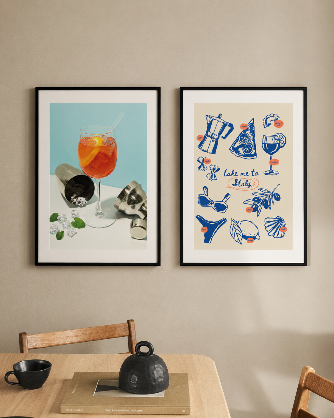 Kitchen wall art with 2 posters