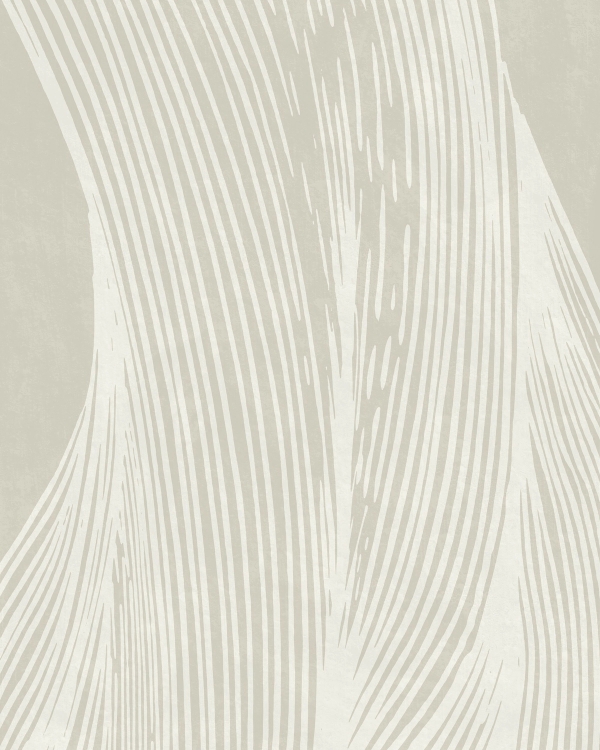 Abstract line art with fine cream lines curving like ripples over a warm greige background