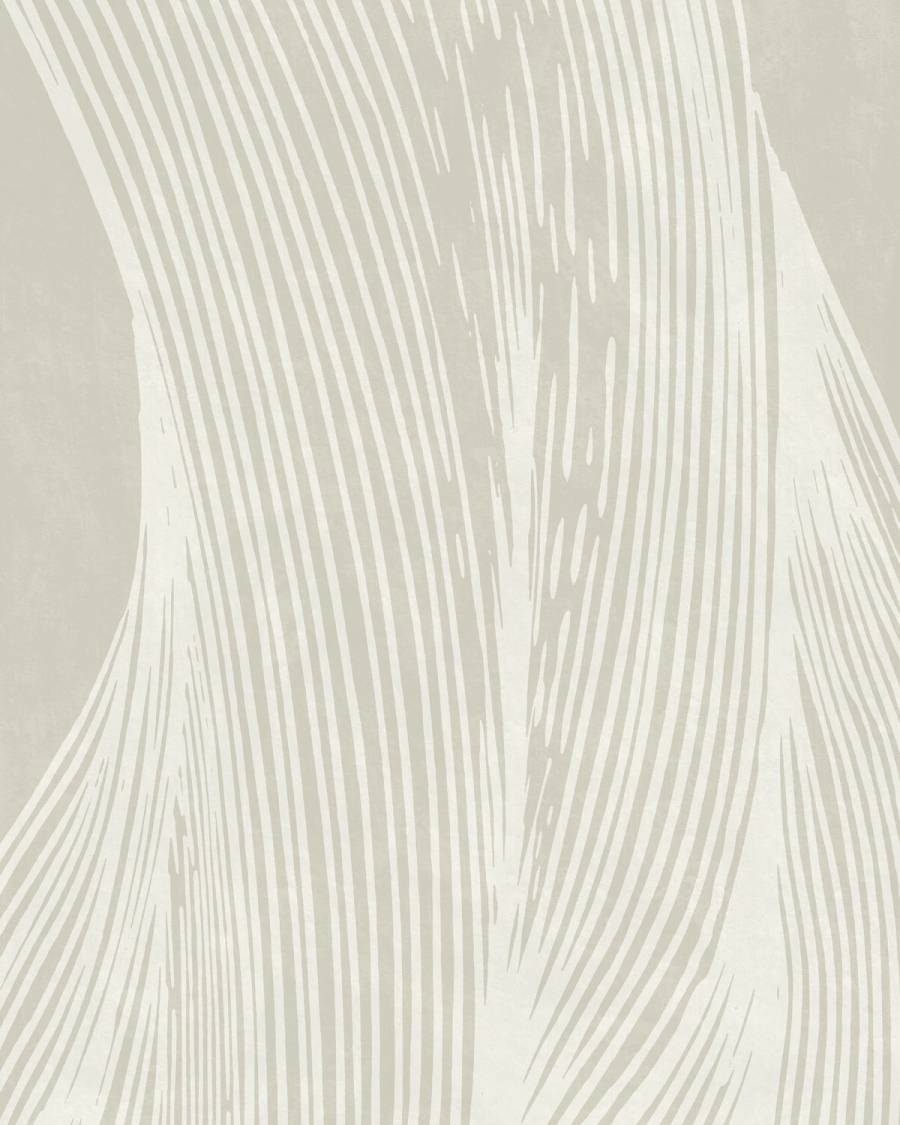 Abstract line art with fine cream lines curving like ripples over a warm greige background