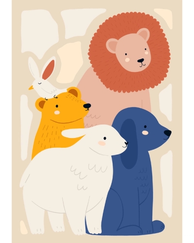 Lion, bear, dog, sheep and bird together