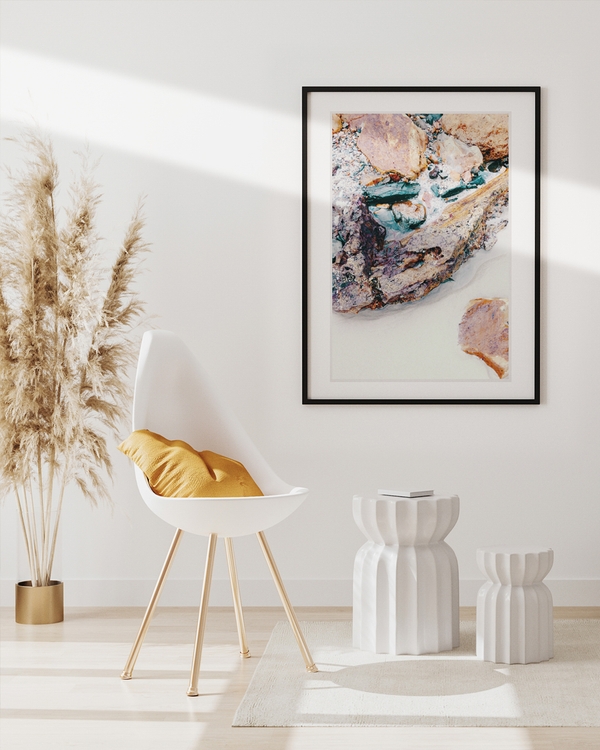 A poster of a Layered stones and sand textures in earthy muted tones