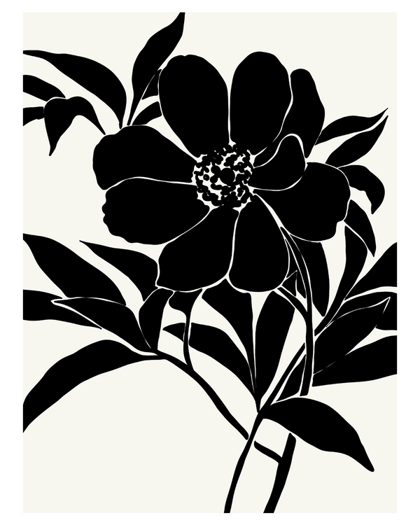 Black floral silhouette poster on light background