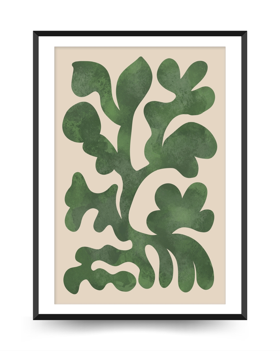 A poster of a Abstract green organic shapes on beige textured background