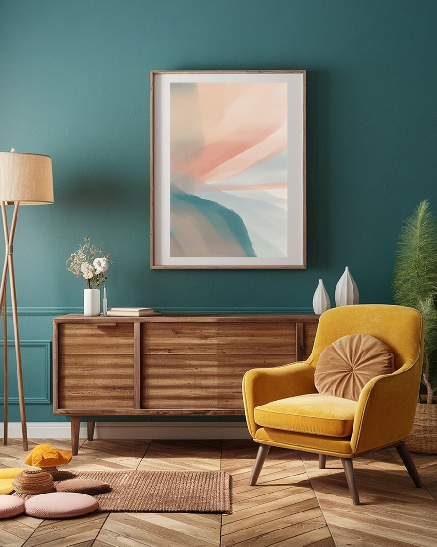 A poster of a abstract soft color layers in beige and teal