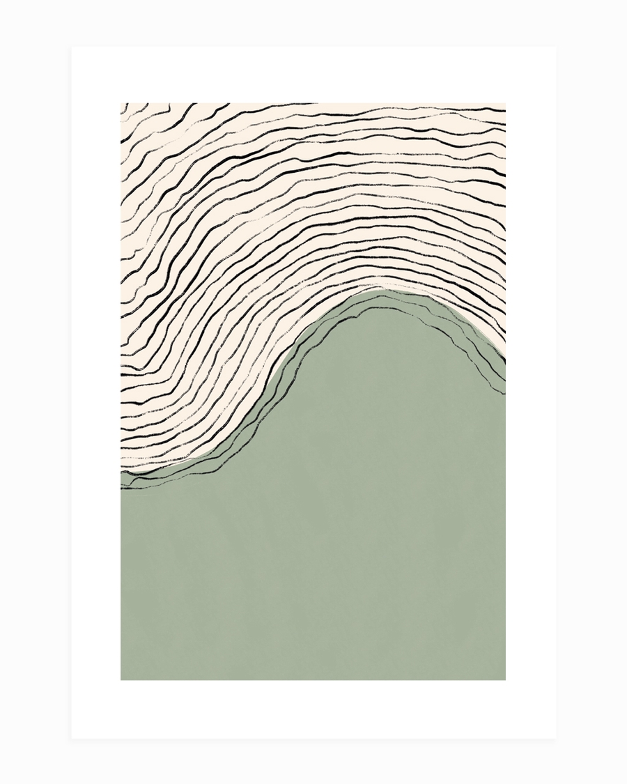 A poster of a Abstract flowing lines over soft green and neutral background