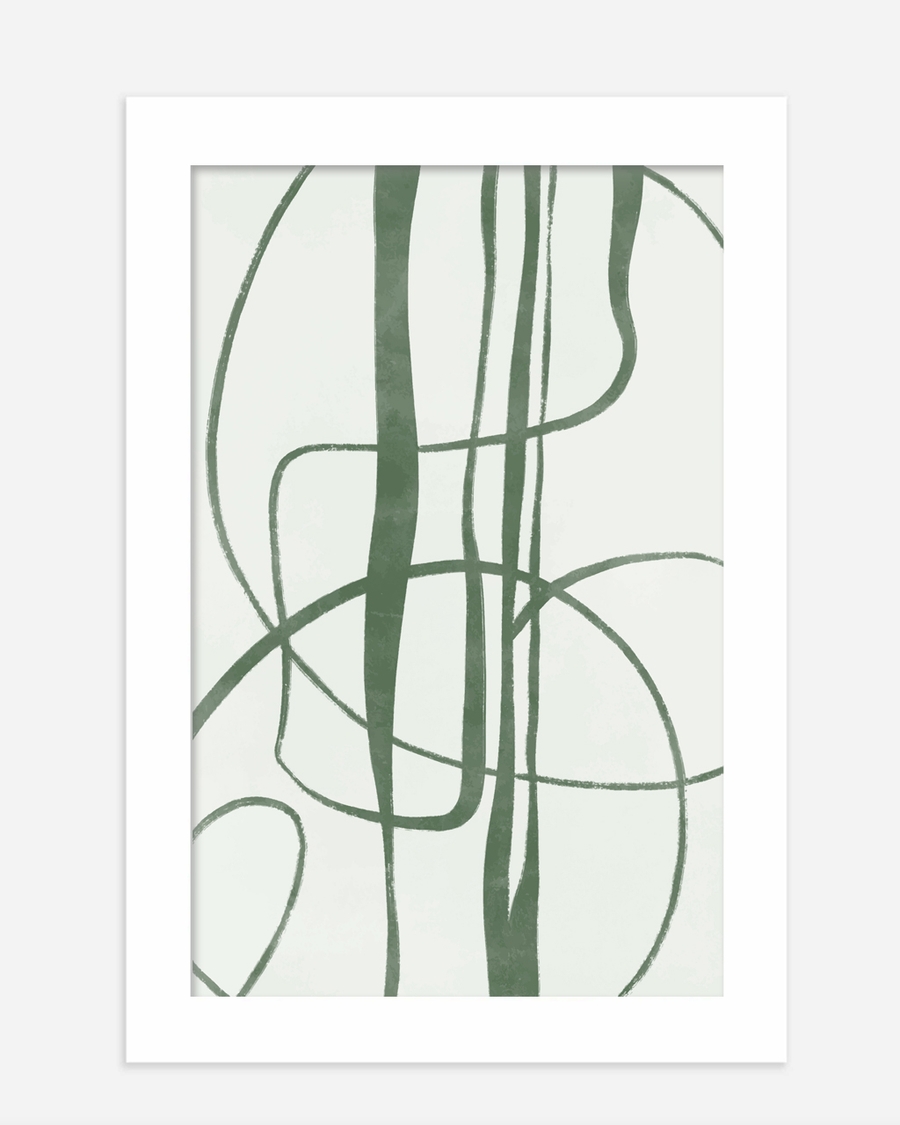 A poster of a Abstract sage green lines on soft white background