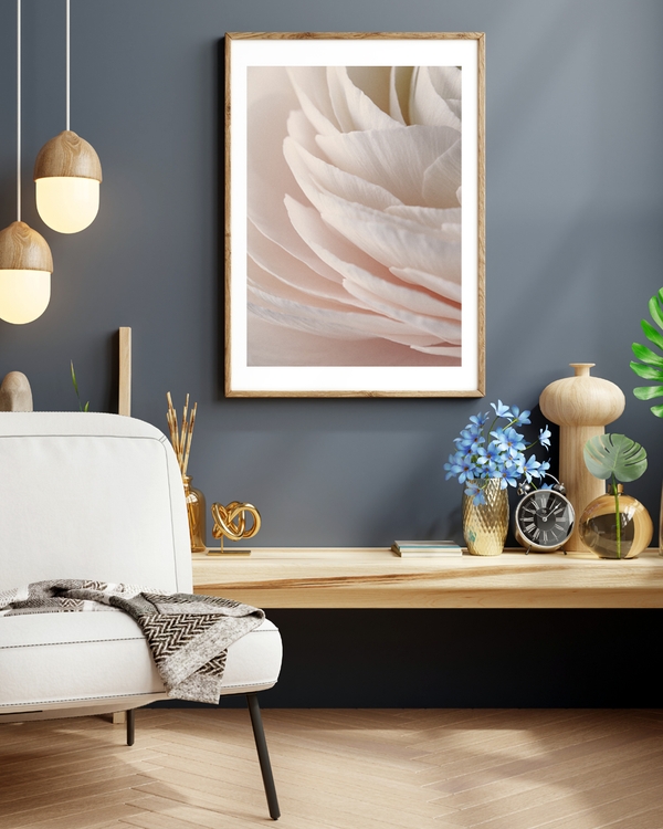 A poster of a close-up of layered soft white flower petals