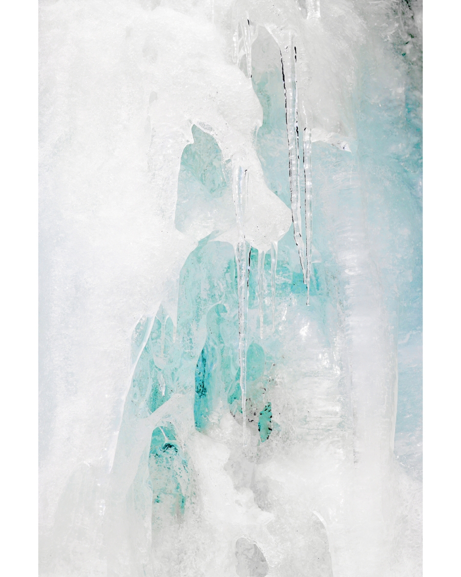 Abstract icy textures in white and soft turquoise tones