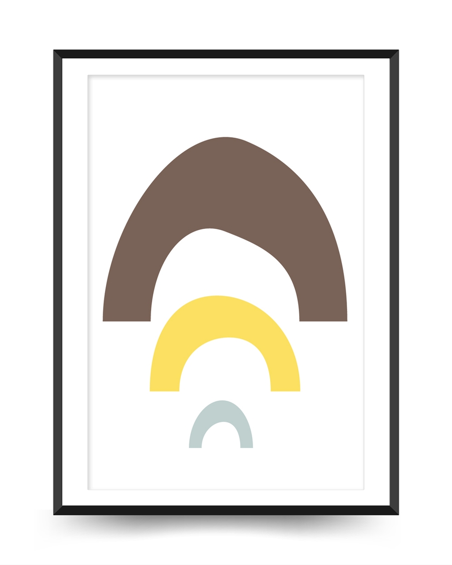 A poster of a Abstract rainbow shapes in soft earthy colors