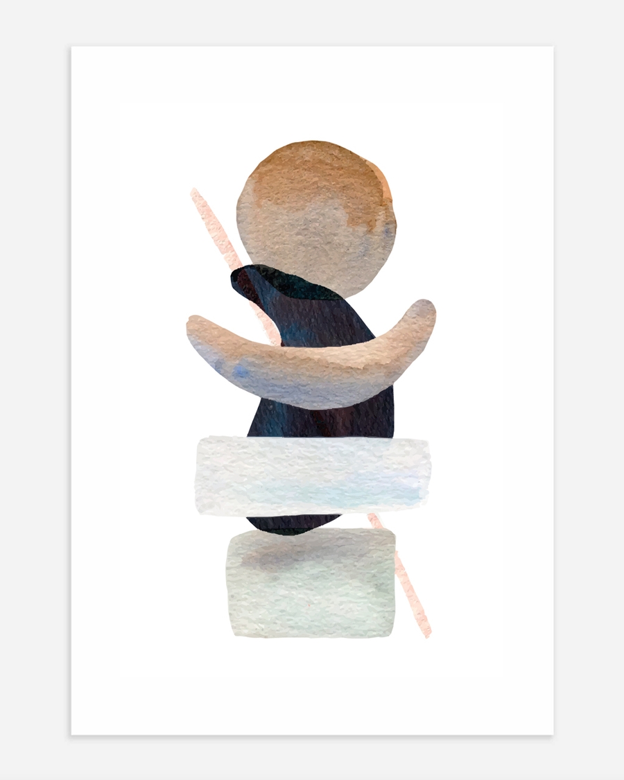 A poster of a Abstract stacked shapes in beige and black