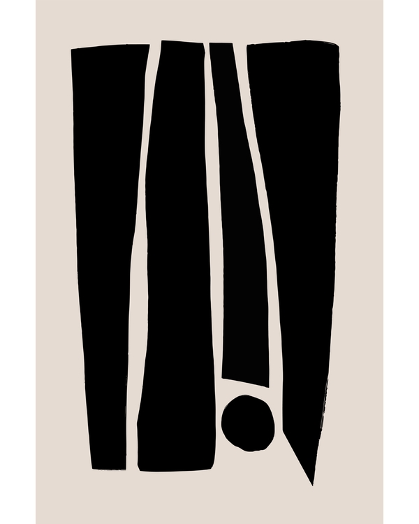 Black geometric shapes on a soft beige background